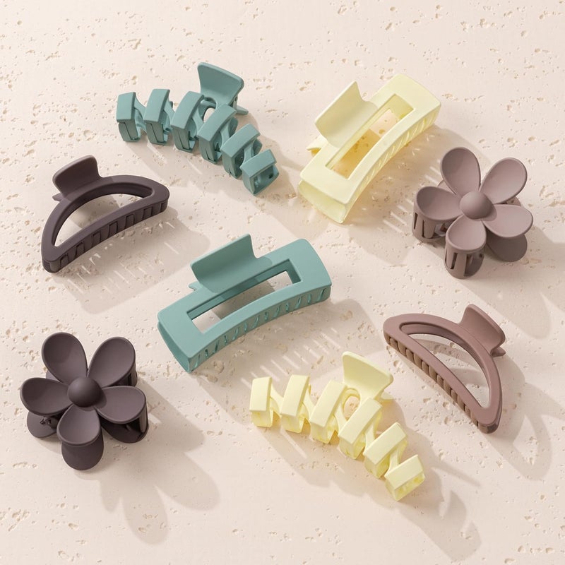 Sunolga 8PCS Hair Clips for Women, Flower Claw Clips for Thick Hair, Non-Slip Hair Accessories with Multi-Styles, Neutral Colors Hair Claw Clips and Variety Pack, Ideal for Girls - Image 1
